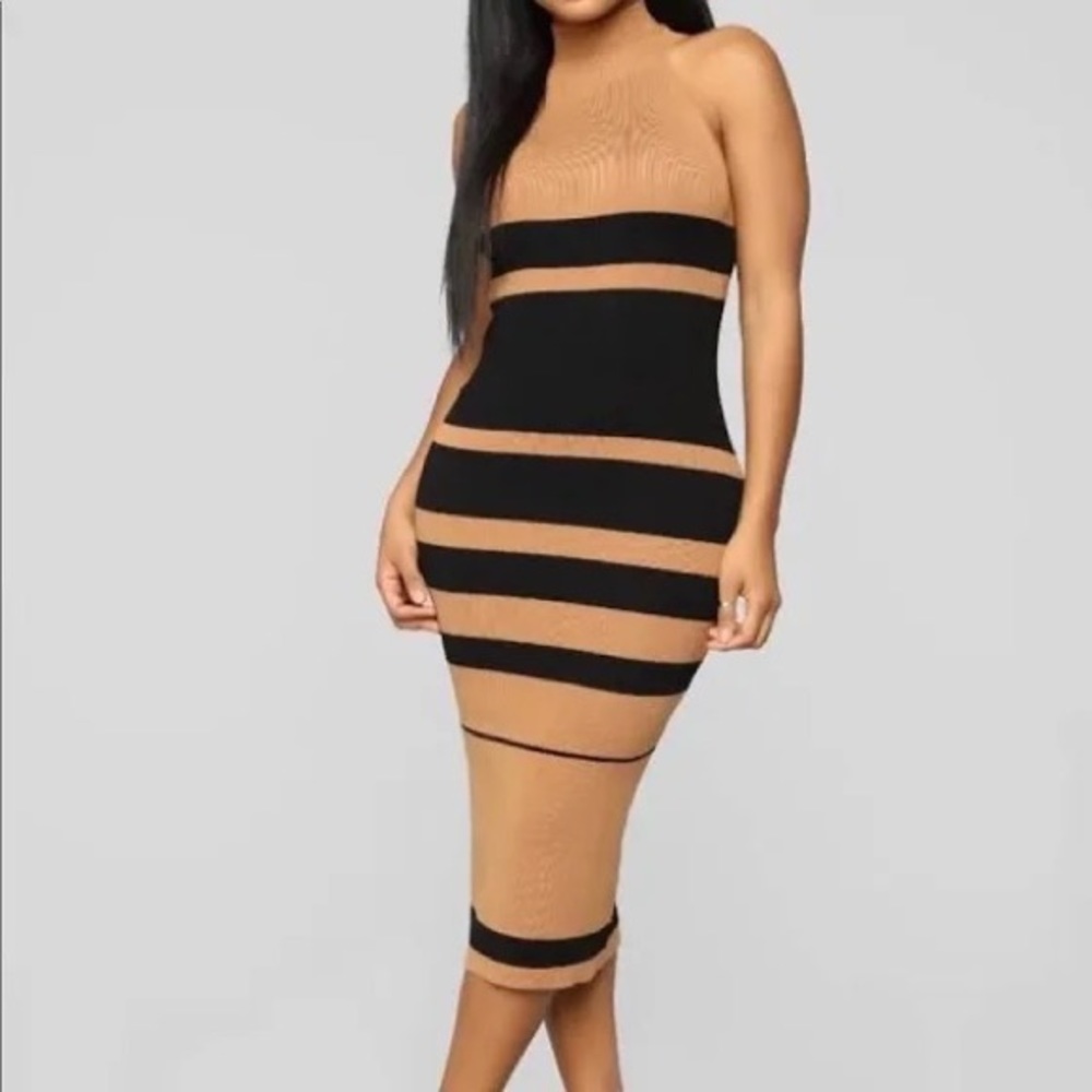 Ashley Stewart | NWT Curvy Girl Mock Neck Black Striped Bodycon Dress